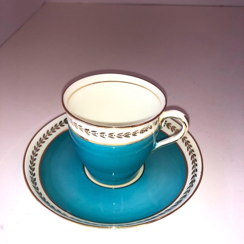 Aynsley‎ Bone China England Turquoise & Gold Demitasse Tea cup & Saucer READ